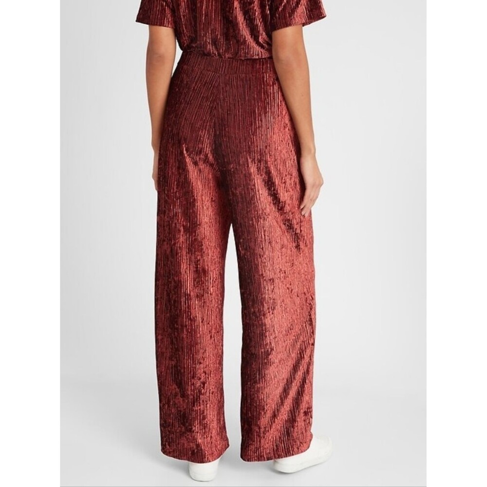 Banana Republic Rusty Red Crinkle Velvet Wide Leg Pants Size M - Picture 3 of 6